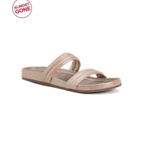 CHOCOLAT BLU Champagne Haircalf Davi Double Strap Flat Sandals